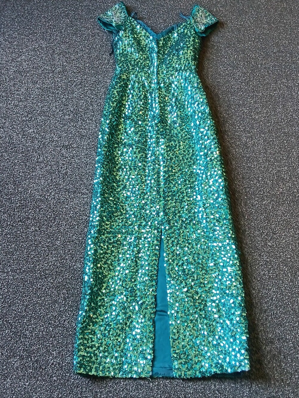 True Vintage Mike Benet Teal Full Sequin Beaded Formal Evening Gown USA, Size 6 - Picture 15 of 16